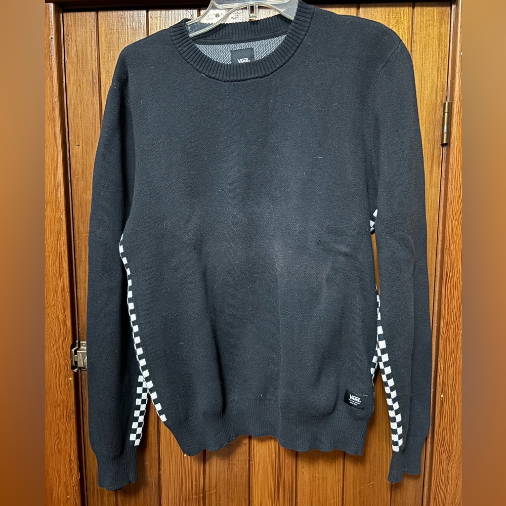 Vans Black Crewneck Sweater with Checkered underarms/body